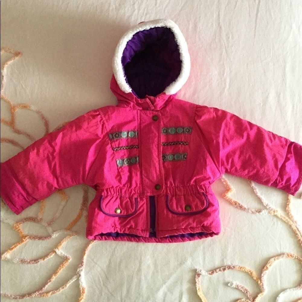 80’s hooded floral puffer faux fur hooded jacket - Picture 2 of 5